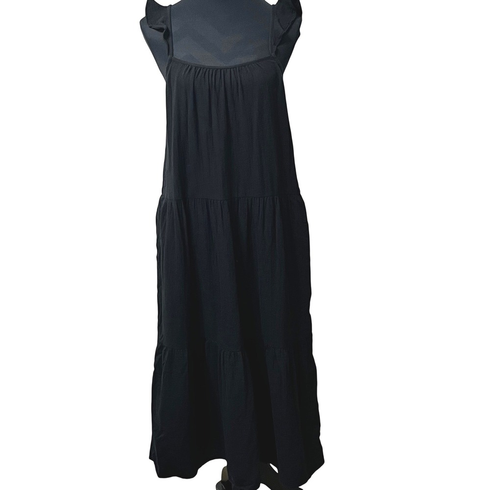 J. Crew‎ Women's Small Tiered Maxi Dress Black Sleeveless Ruffle Shoulder